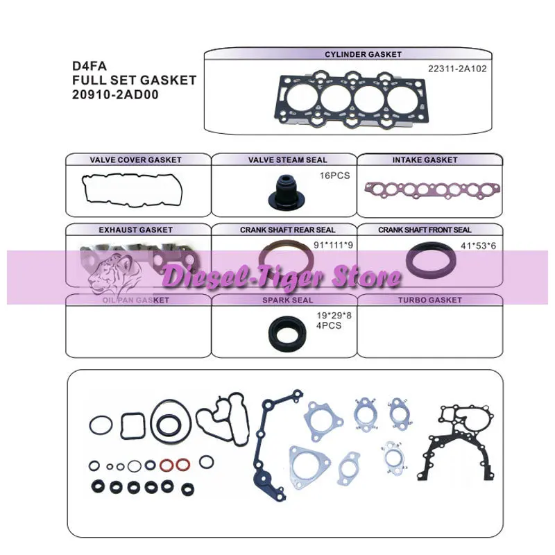

20910-2AF00 FULL GASKET KIT HYUNDAI D4FA FOR ACCENT ELANTRA GETZ KIA RIO CRDi