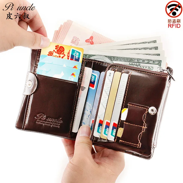 RFID Anti Theft Men's Wallet 3 Fold Credit Card Holder Money Bag Purse Vintage Genuine Leather Wallet Male 4