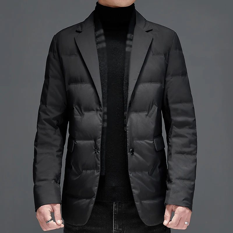Men Casual Puffer Coats Black Gray Thermal Basic Jacekts Winter Notched Collar Design Thick Warm Outerwear Male Daily Outfits