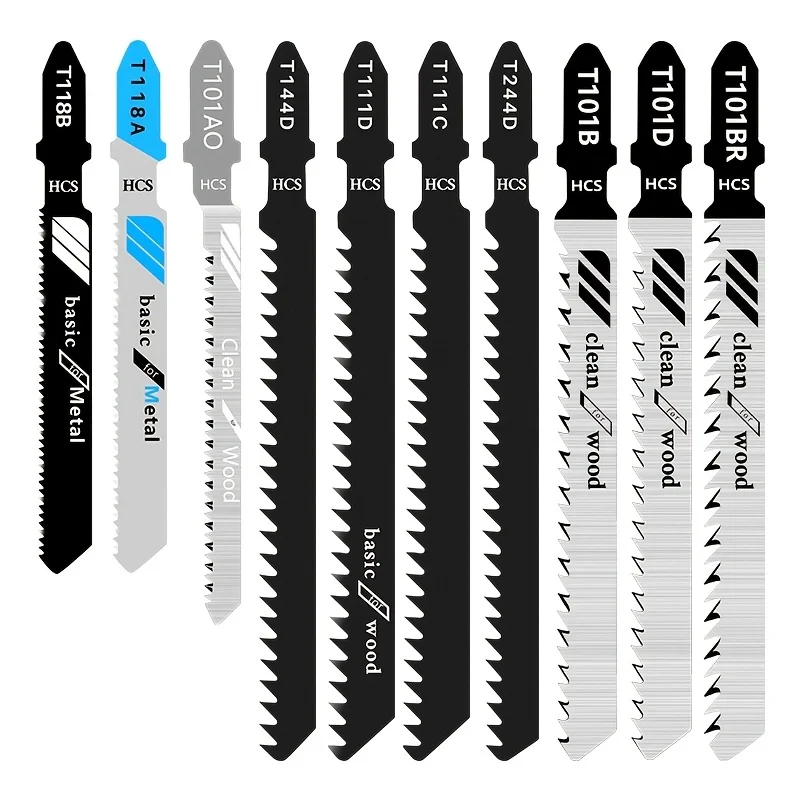 

10pcs Jigsaw Blades Set, Assorted T-Shank Replacement Jig Saw Blades Set For Cutting Wood Metal