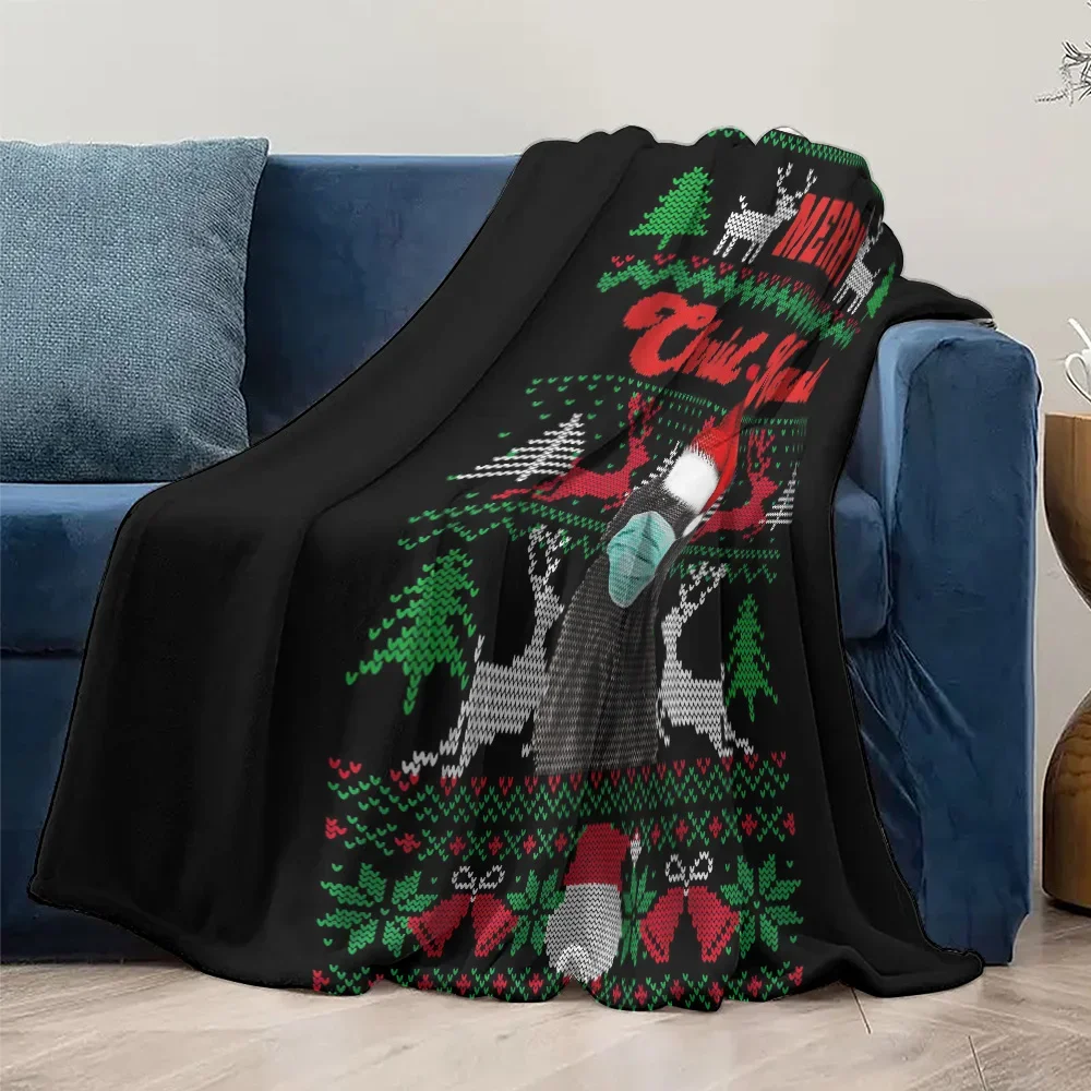 Фото Флисовое одеяло Merry Christ-Mask, маска для лица, дизайн Санта-Клауса с рисунком оленя, юмористический пандемический рождественский декор №5
