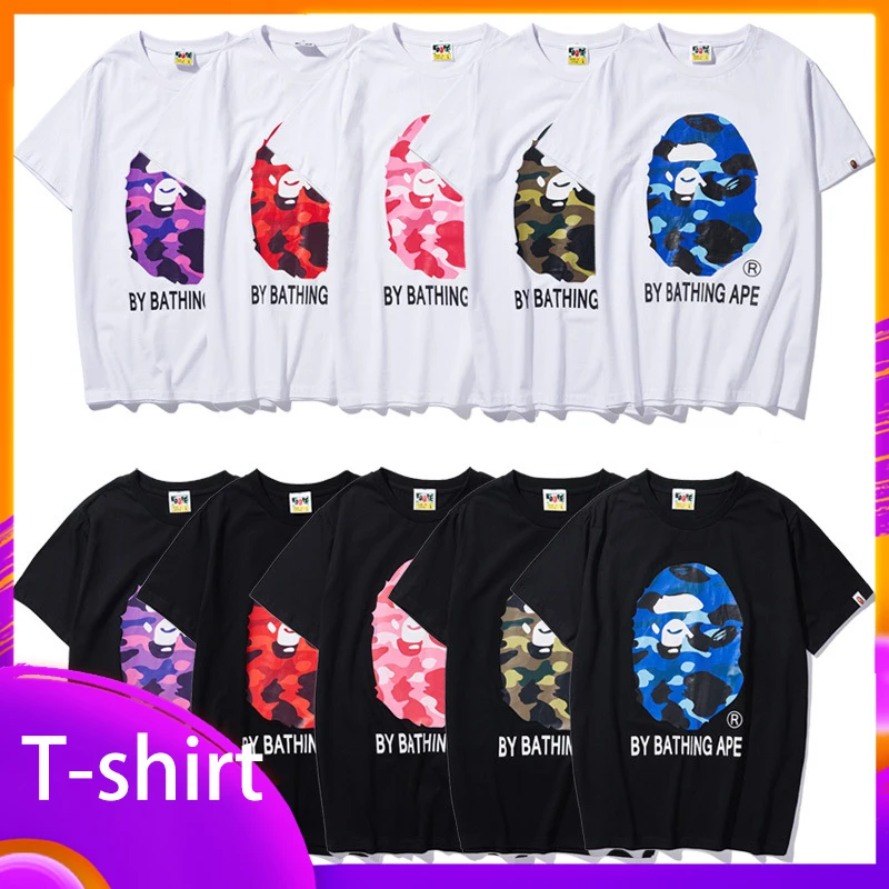 

Bap-E T-Shirt Casual Fashion Letters Round Neck T-Shirt Men And Women Couples Loose Short-Sleeved Cotton Short-Sleeve Tops Gifts