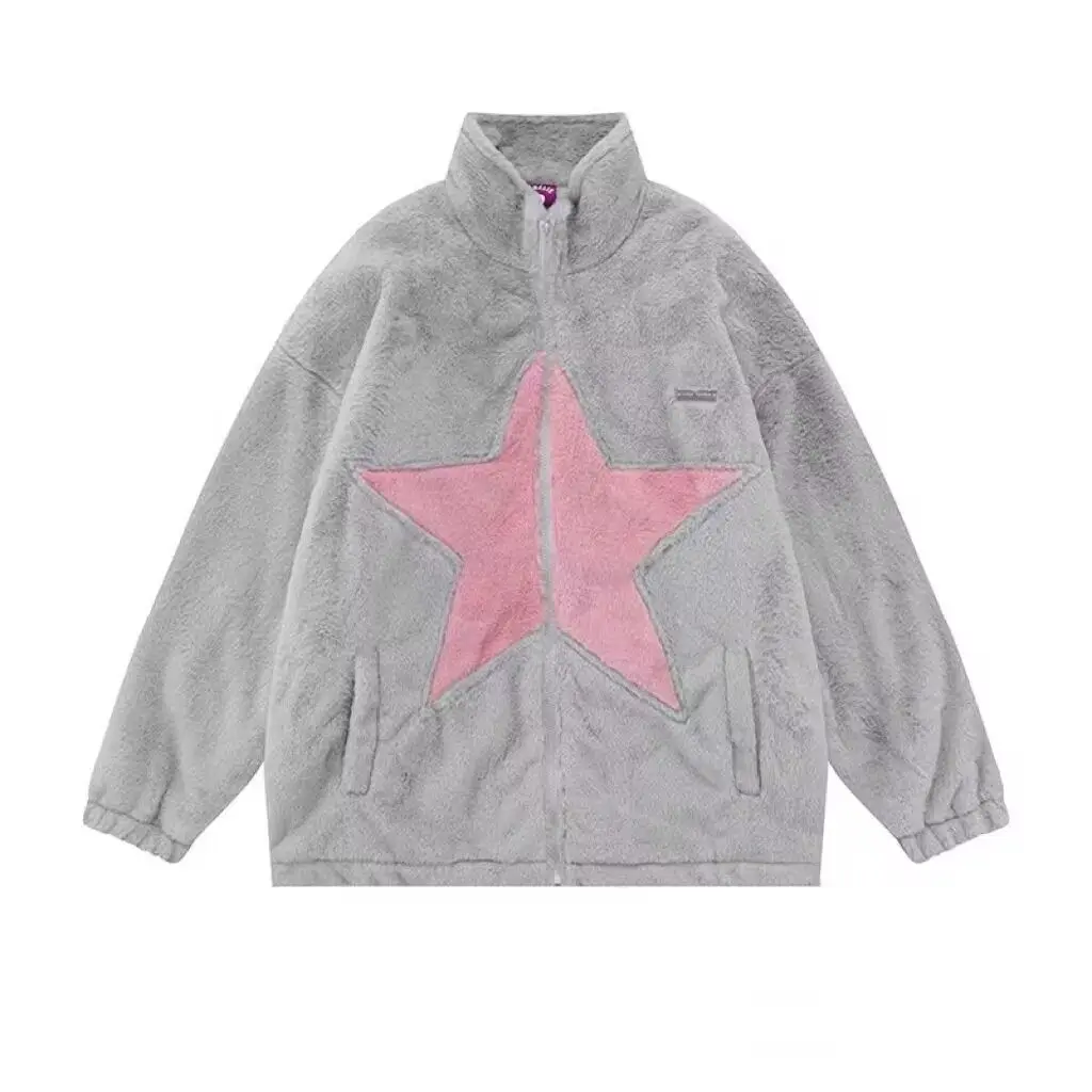 

Star Woman Zipper Jacket Real Rabbit Fur Coat Real Fur Winter Women Long Sleeve Oversize Tops Streetwear Warm Jacket Y2K Clothes