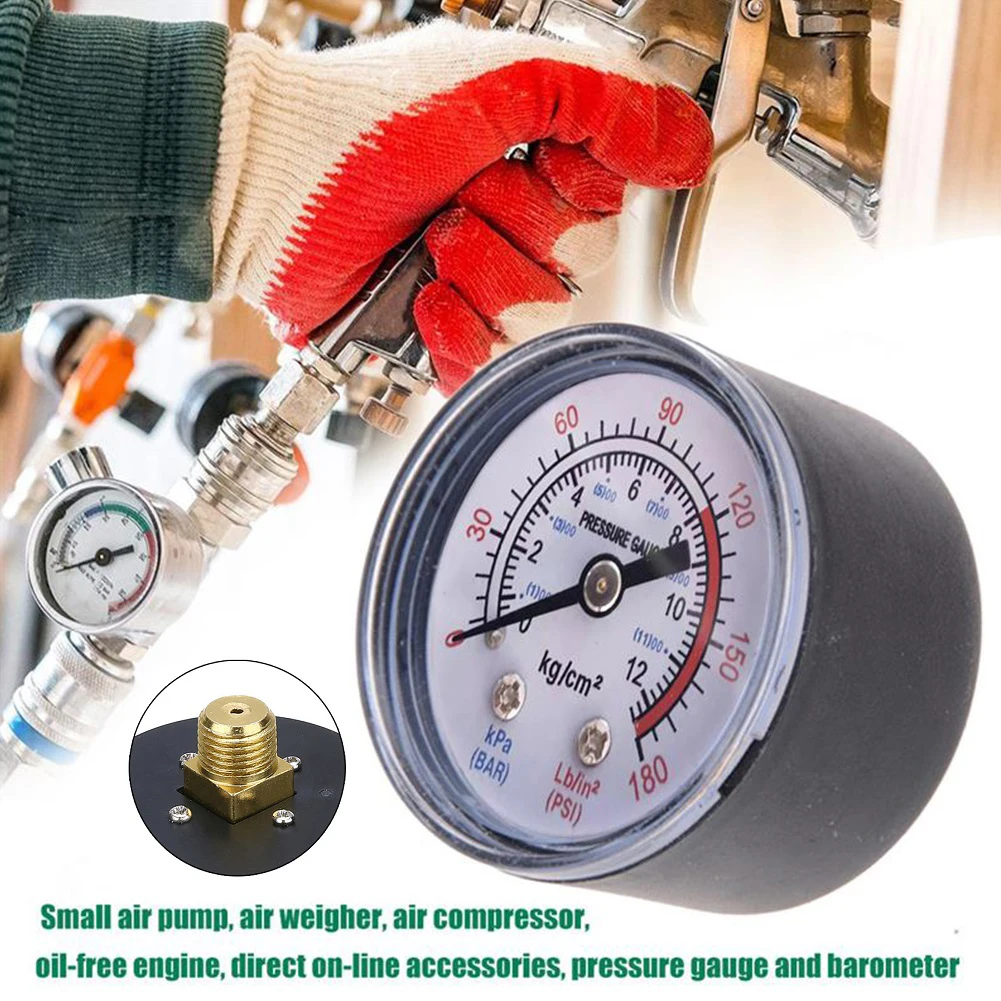 

Air Compressor Pneumatic Hydraulic Fluid Pressure Gauge 0-12Bar / 0-180PSI Dial Type For Air Compressor 1/8" Male Thread