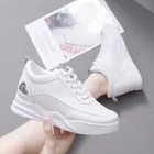 кеды высокие кеды на платформе  женские кроссовки лоферы женские 2021 Женские кроссовки из ПУ кожи, Вулканизированная подошва, высокий каблук, массивные, белые, черные, розовые, на платформе