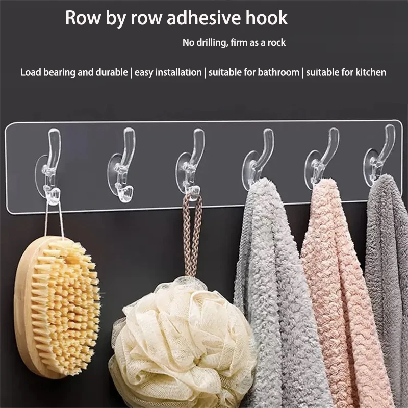 

Прозрачный крючок в ряд, шесть крючков, прочный клейкий, без падения, настенный крючок, Не оставляющий следов, без отверстия, без крючка за дверью, настенные крючки