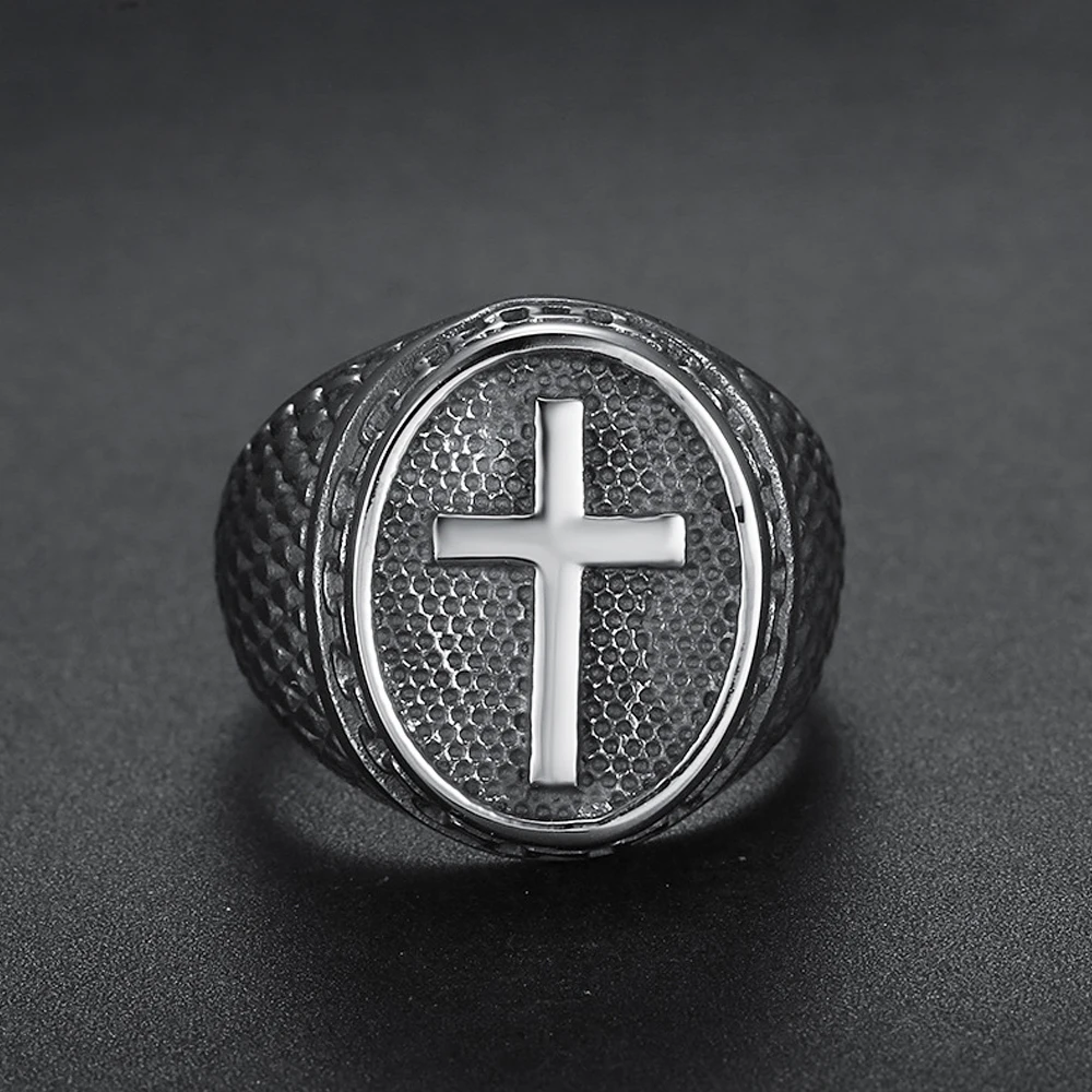 Классическое мужское кольцо из нержавеющей стали с крестом в стиле панк