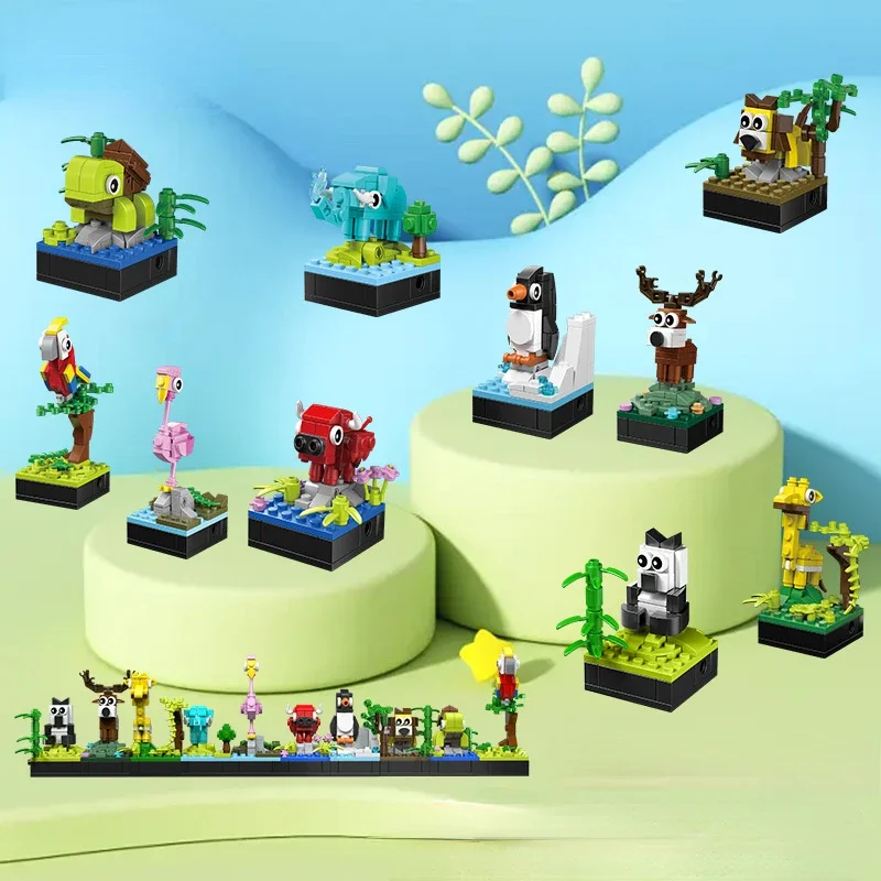 

MOC Panda Parrot Tortoise Cow Small Particle Building Block Animal Decoration Children's Puzzle Assembly and Assembly Toy Gift