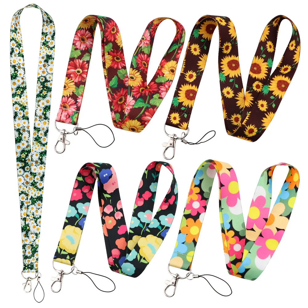 

YQ1008 Fresh Flowers Lanyard Sunflower Daisy Keychain for Keys ID Card Holder Phone Neck Strap Keyrings Lariat Mothers Day Gift