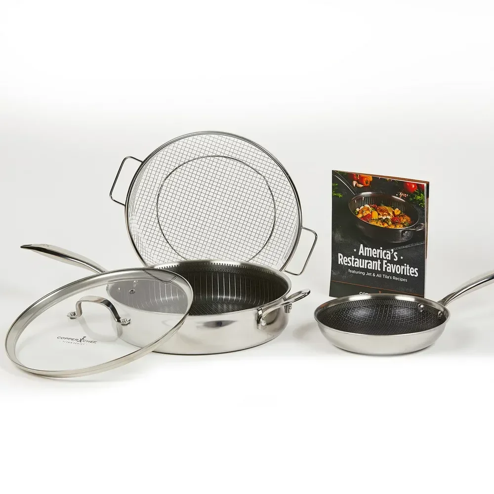 

Tri-Ply 6 Piece Cookware Set, Nonstick Cookware Set, Stainless Steel, Dishwasher Safe, Oven Safe