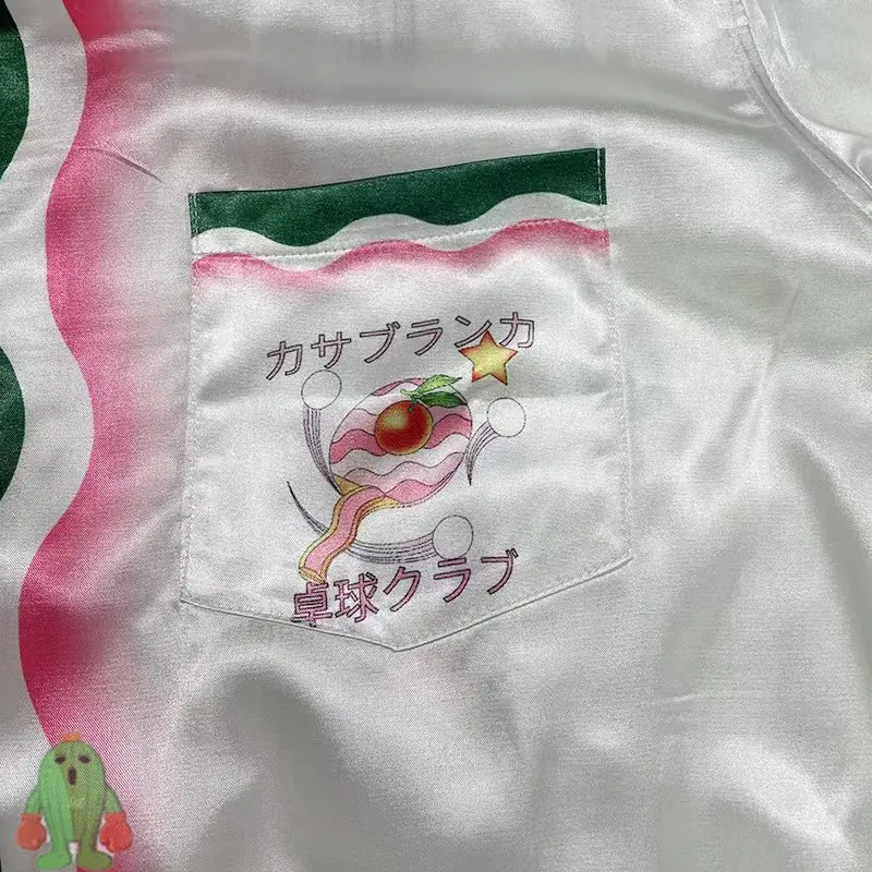 Summer Preppy Style Casablanca Shirts Table Tennis Pink Green Wave Print Contrast Color Short Sleeved Shirt