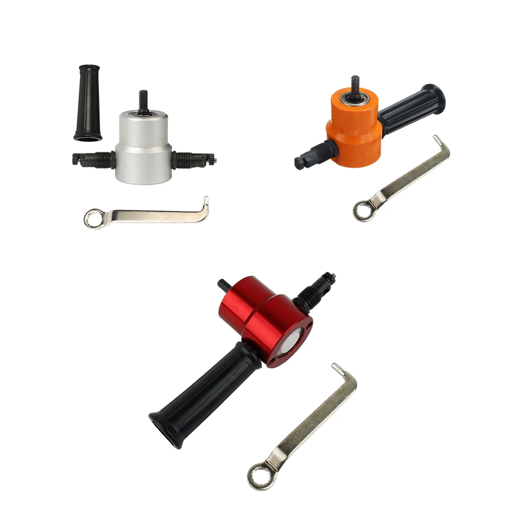

Adjustable Drill Attachment Double Head Sheet Nibbler Metal Plate Nibble Saw Cutter Accessory with Extra Punch Free Cutting Tool