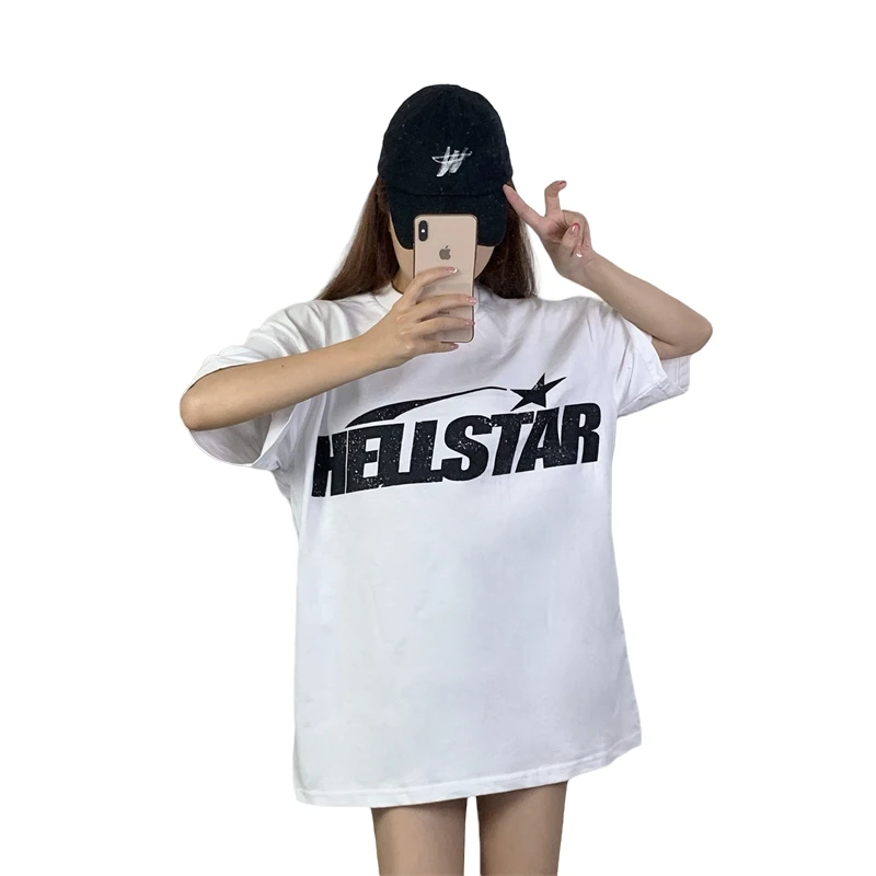 

2023 летняя футболка Hellstar Studios Классическая футболка с коротким рукавом черно-белая с буквенным принтом