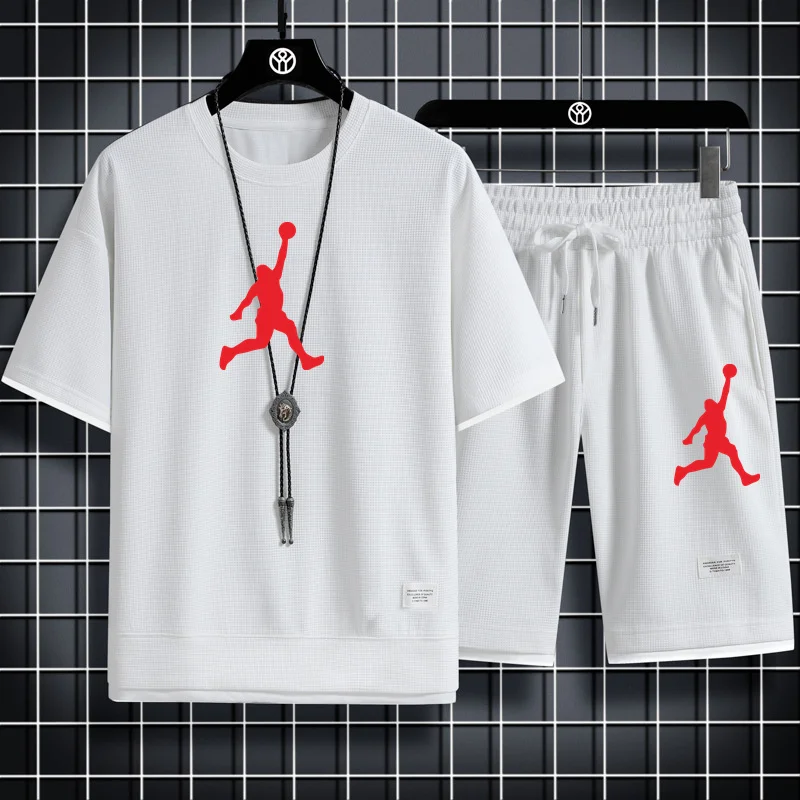 Men's T-shirt + Shorts Set Summer Breathable Casual T Shirt Running Set Fashion Harajuku Printed Male Sport Suit 2023 New