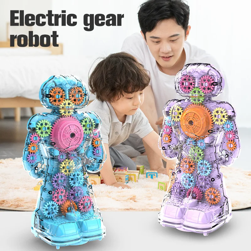 

The New Transparent Electric Gear Robot Children's Universal Light Music Walking Robot Toy Children's Gift Remote Control Toy