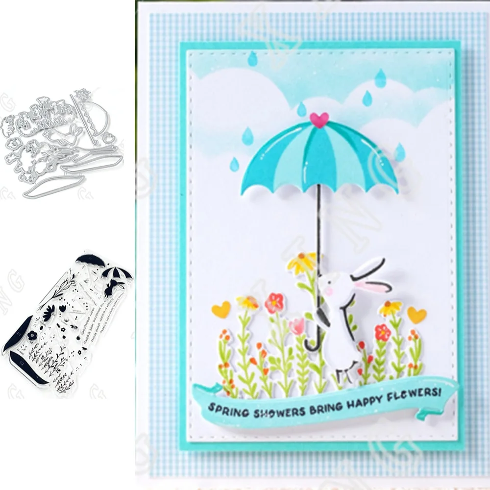 

2022 New Springtime Happy Time Cutting Dies Clear Stamps Diy Craft Paper Greeting Cards Scrapbooking Decoration Embossing Molds