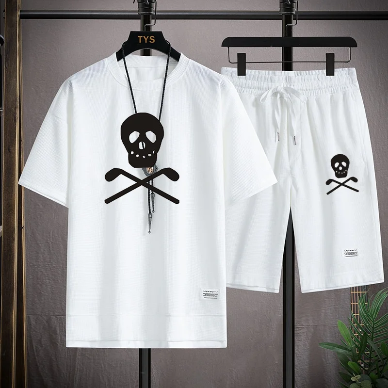 Summer Men and Women 2-Piece T-shirt Tops+Shorts Sportswear Fashion Printing Loose Harajuku Style Street Apparel Casual Golf Set