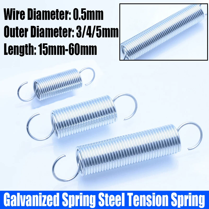 

10PC 0.5mm Wire Diameter Galvanized Spring Steel Extension Tension Spring Coil Spring S Hook Pullback Spring Outer Diameter3-5mm