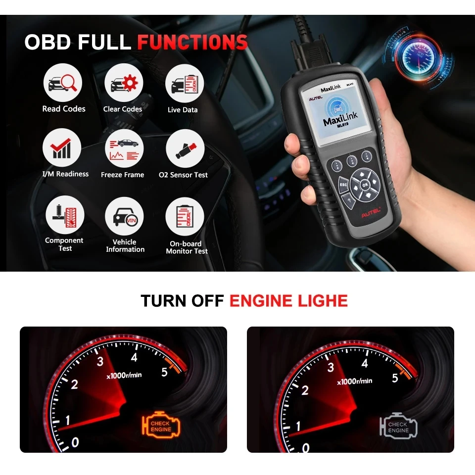 100% Original Autel MaxiLink ML619 CAN OBD2 Scanner ABS SRS AirBag Auto Diagnostic Scan Tool Full OBDII Functions Free Shipping images - 6