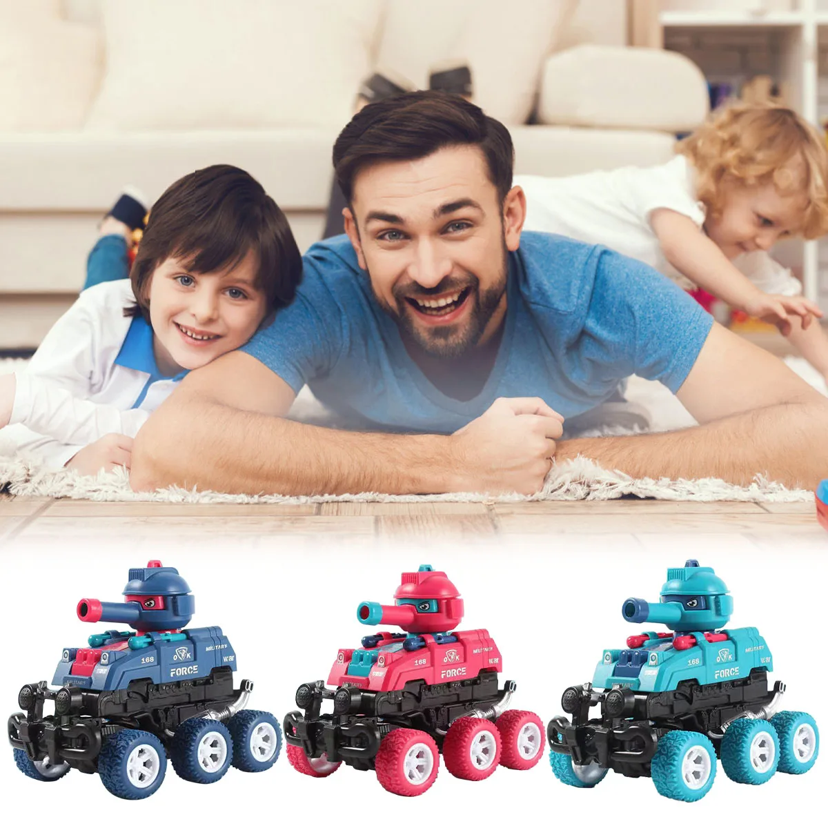 

Shooting Tank Car Toy 2-in-1 Deformation Launched Tank Car Toy with 180°Rotating Turret 6-wheel Inertial Off-Road Vehicle