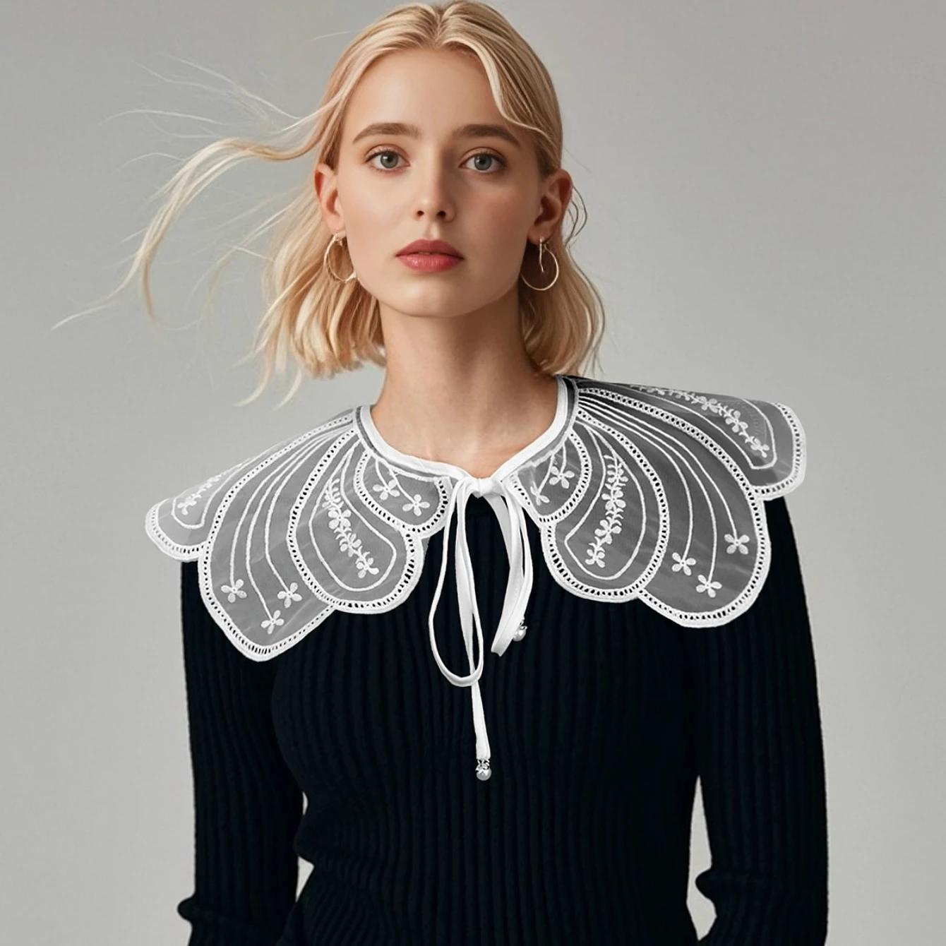 Винтажный Тонкий Полиэстеровый Шаль С Вышивкой Воротник Цветочным Принтом