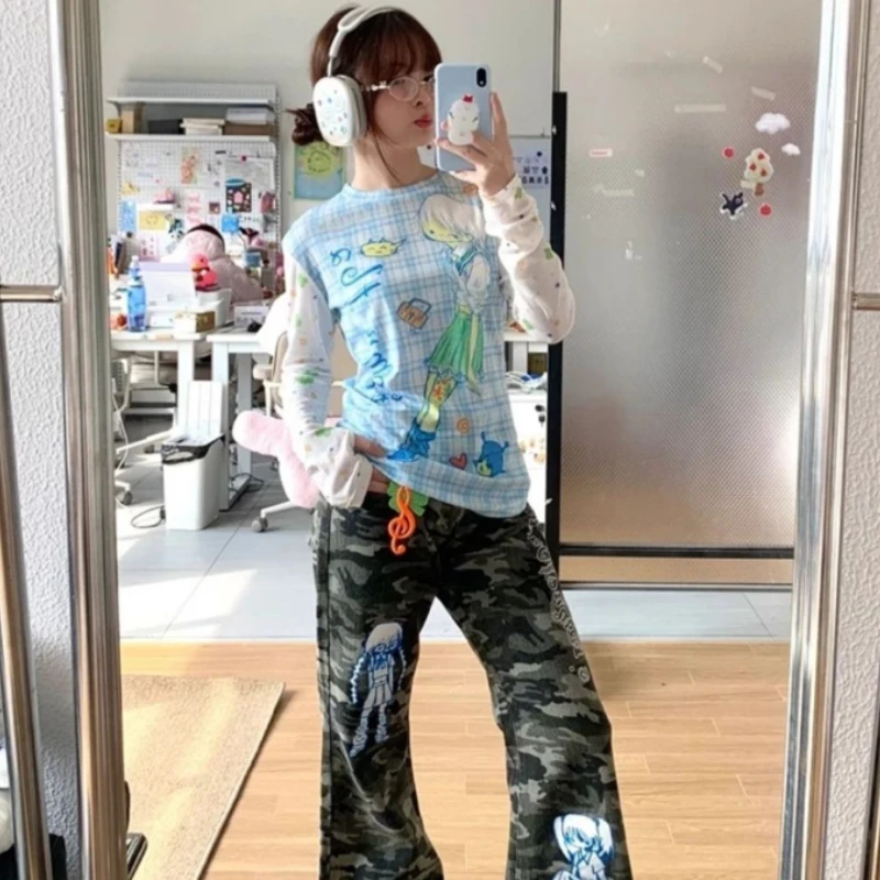 Фото Deeptown Y2k женская футболка в японском стиле Juminocore Harajuku футболки с принтом аниме Kawaii женские винтажные футболки с длинными рукавами тонкие №4