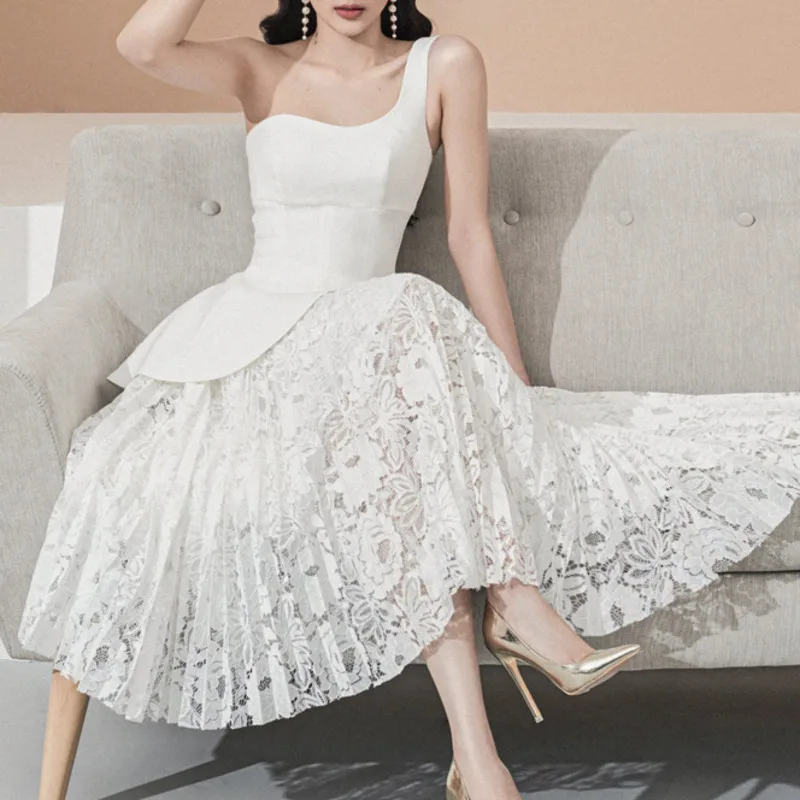 

Женское длинное кружевное платье, элегантное белое ажурное платье-футляр с открытыми плечами и лямкой на шее, лето 2023, 15XF466