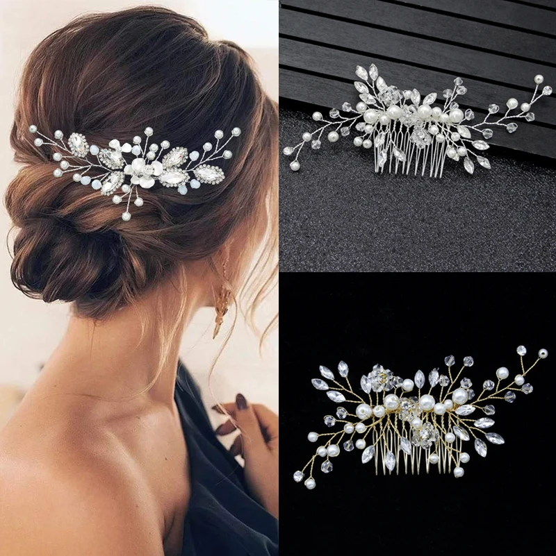 Rhinestone Bridal Hair Comb Pearl Tiaras for Women Tassel Crystal Hair Clip Girl Party Hair Jewelry Wedding Hair Accessories images - 6
