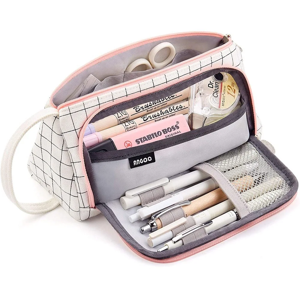 

Large capacity canvas pencil case, simple and retro style, artistic and adorable multi-functional stationery box