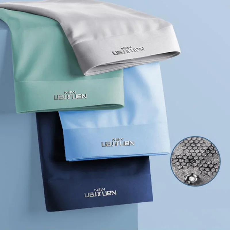 4XL Mens Boxers Shorts Underwear Ice Silk Antibacterial Boxershorts Men Panties Sexy Underpants Breathable Briefs Large Size