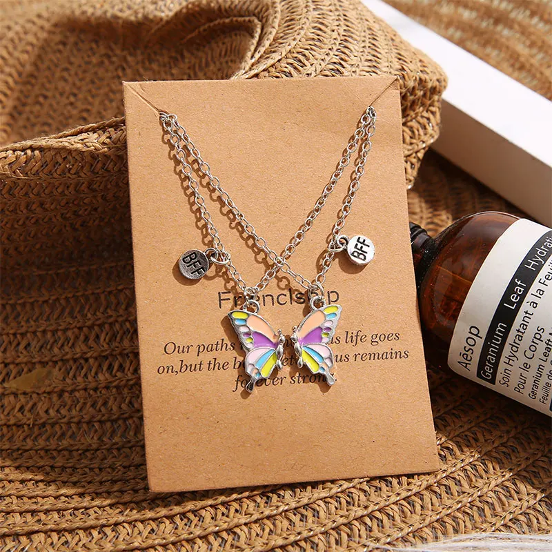 

2Pcs Creative Magnetic Attraction Butterfly Necklace Women's Painted Oil BFF Best Friends Clavicle Necklace Friendship Jewelry