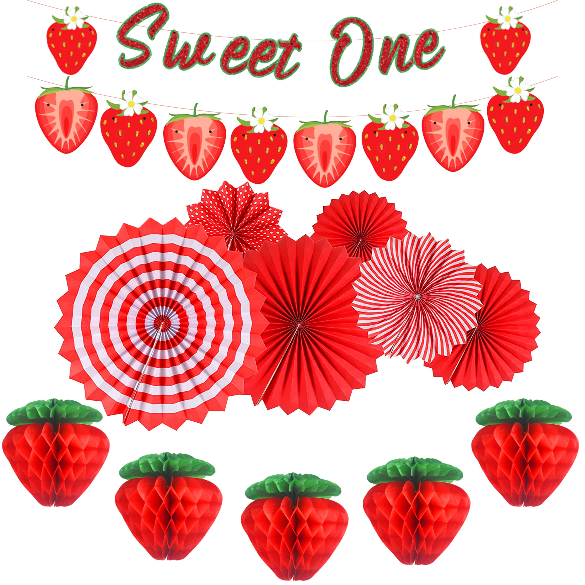 

Sursurprise Strawberry First Birthday Decorations Sweet One Strawberry Banner Paper Fans Honeycomb Balls 1st Birthday Supplies