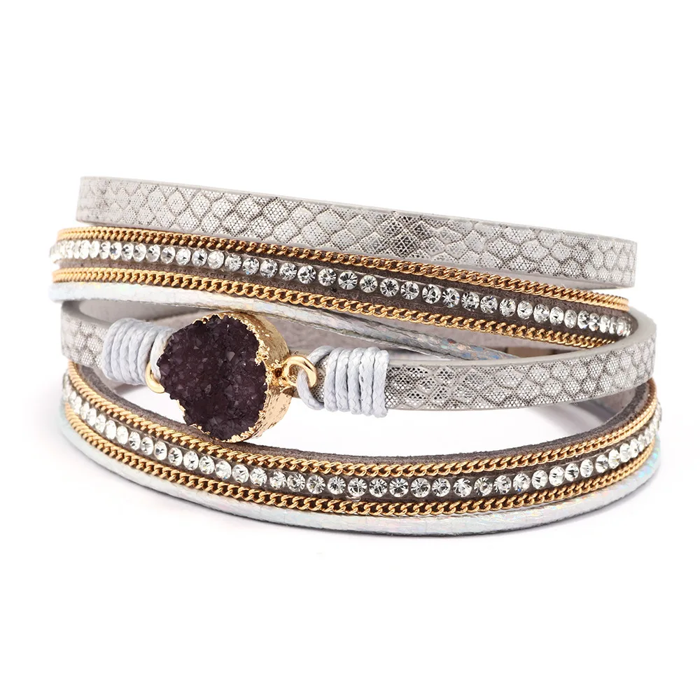 

New RoseL Exaggerated multi-layer leather bracelet vogue Women bangle