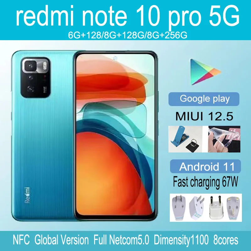 Смартфон Xiaomi Redmi note 10 pro 5G 8G 256G MediaTek MT6891Z Dimensity 1100 Li-Po 5000 мАч Быстрая зарядка 67 Вт -