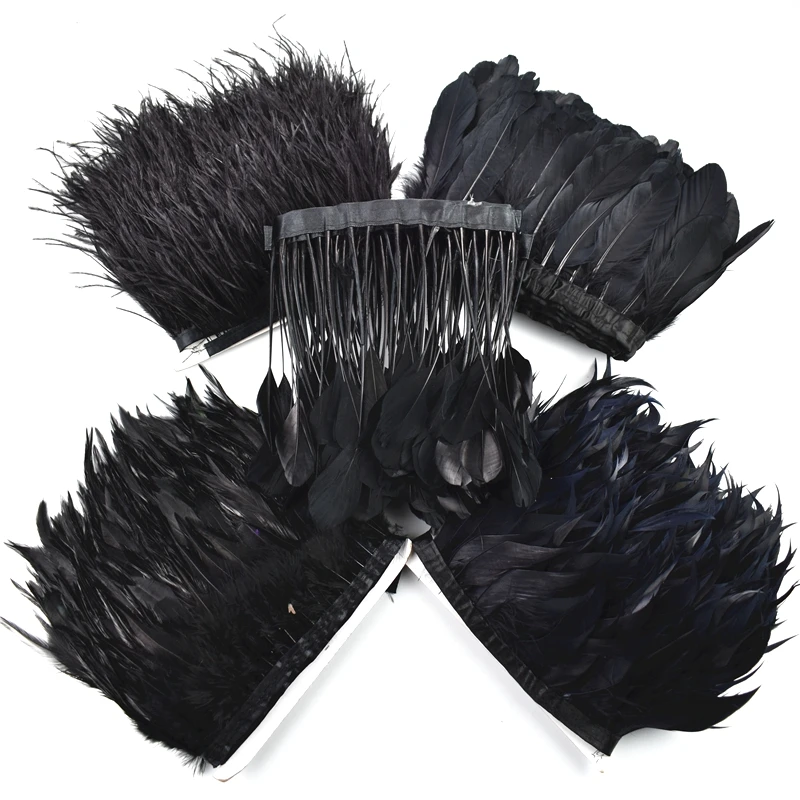 

1Meters White Black Pheasant Feathers Fringe Trim Ribbon on Tape Turkey Ostrich Goose Marabou Sewing Trimmings Decor for Clothes