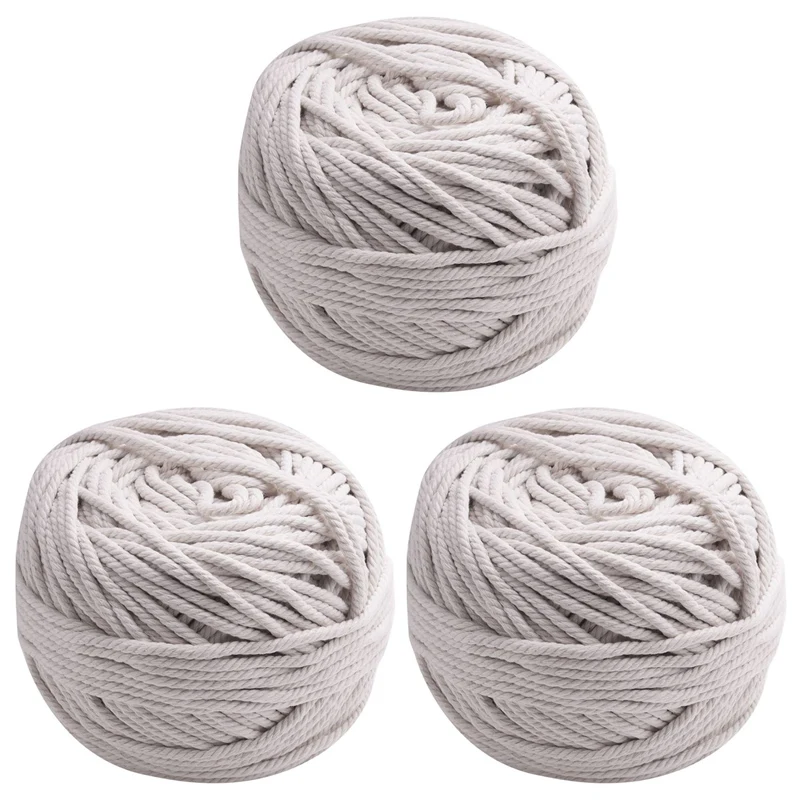 

3Pcs Durable 4Mmx100 Meters Natural Beige White Macrame Cotton Twisted Cord Rope Diy Home Textile Accessories Craft