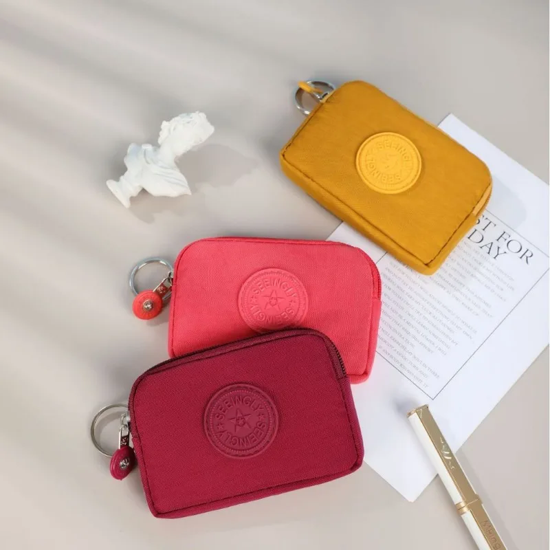 

Colored Single Zipper Coin Bags Purple Yellow Black Small Waterproof Square Nylon Money Coin Bag Purses ID Credit Card Organizer
