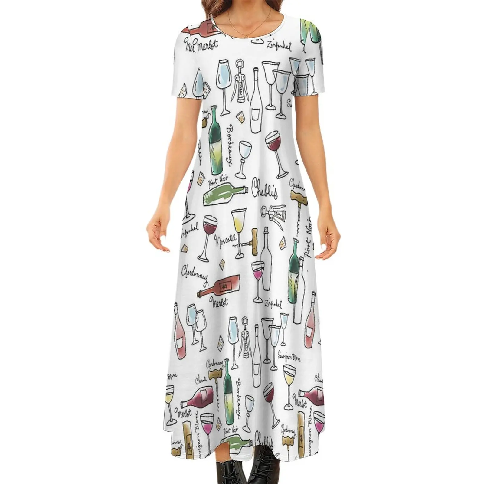 

Женское длинное платье с коротким рукавом, большой размер