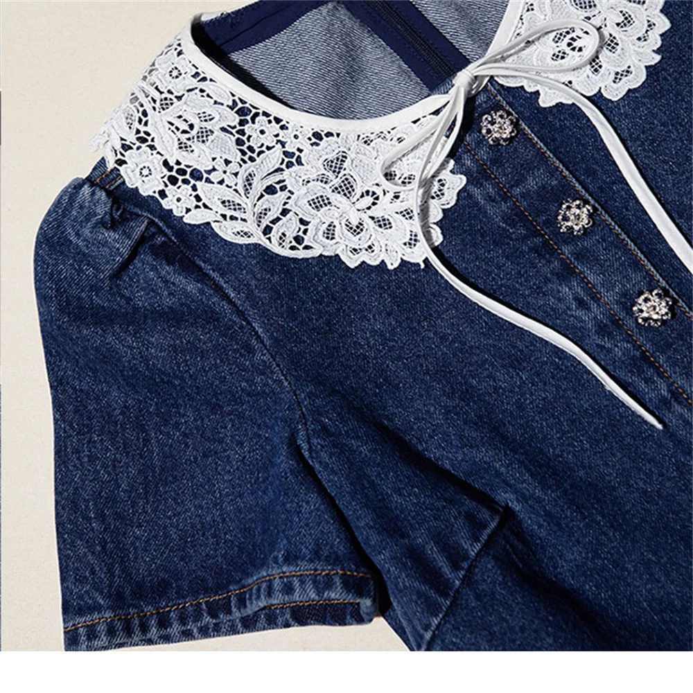 

Женская Ковбойская юбка с кружевом, летняя хлопковая юбка трапециевидной формы с коротким рукавом и поясом, новинка 2023