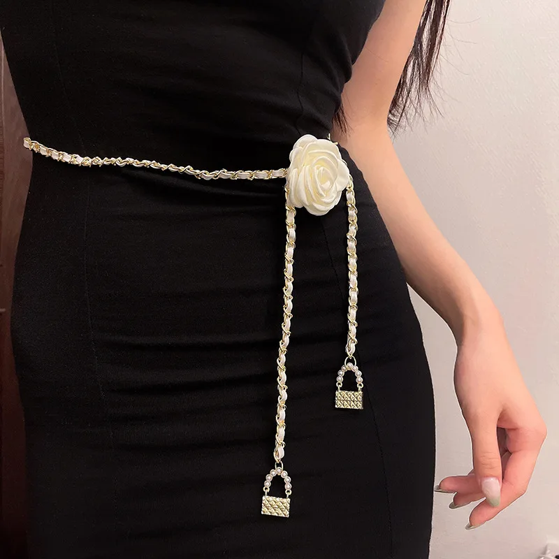 

2023 New Fashion Waist Chain Ladies Flower Chain Pearl Belt Skirt Shirt Suit Decoration Belts for Women Luxury Designer Brand