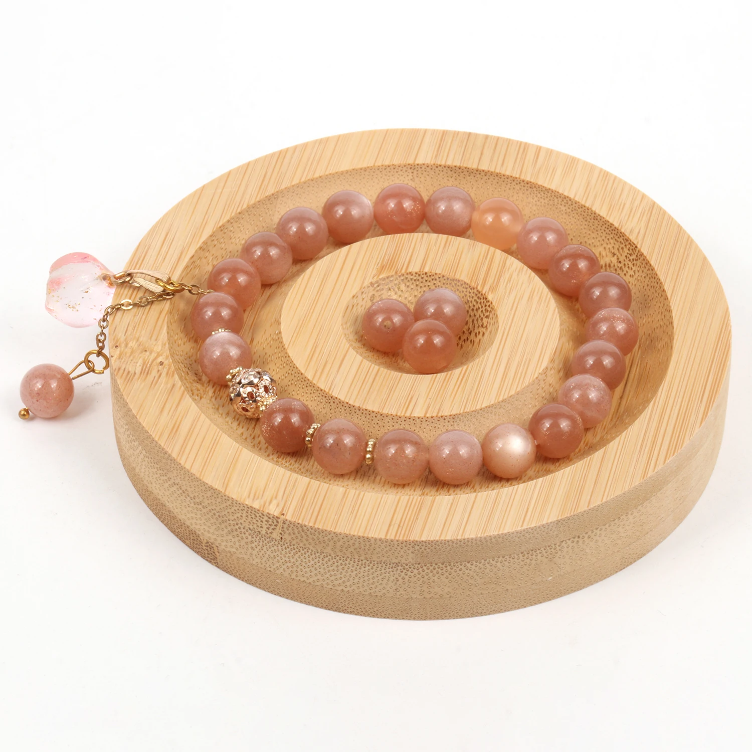 Round Bead Pendant Bracelet Bangle Display Tray Rack Birthday Gift Organizer Wooden for Shop Showcase Countertop Dresser Retail