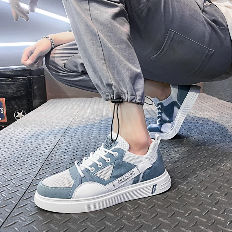 Men's Vulcanize Shoes Canvas Male Sneakers Fashion Lace-up Solid Mesh Breather Shoes Rubber Flat Autumn Casual Man Shoes