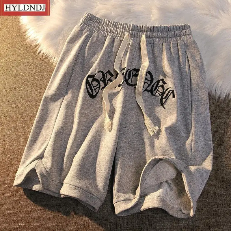 2023 New Summer Casual Couple Five-Point Shorts Streetwear Letter Vintage Embroidery Elastic Waist Loose Outer Wear Mens Shorts