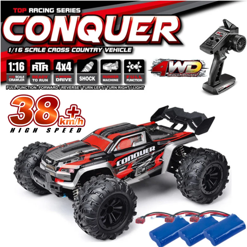 Скоростной Радиоуправляемый автомобиль со светодиодными фарами, 1/16, 38 км/ч, высокоскоростные автомобили с дистанционным управлением, внедорожник 4x4, монстр-Трак для детей и взрослых.