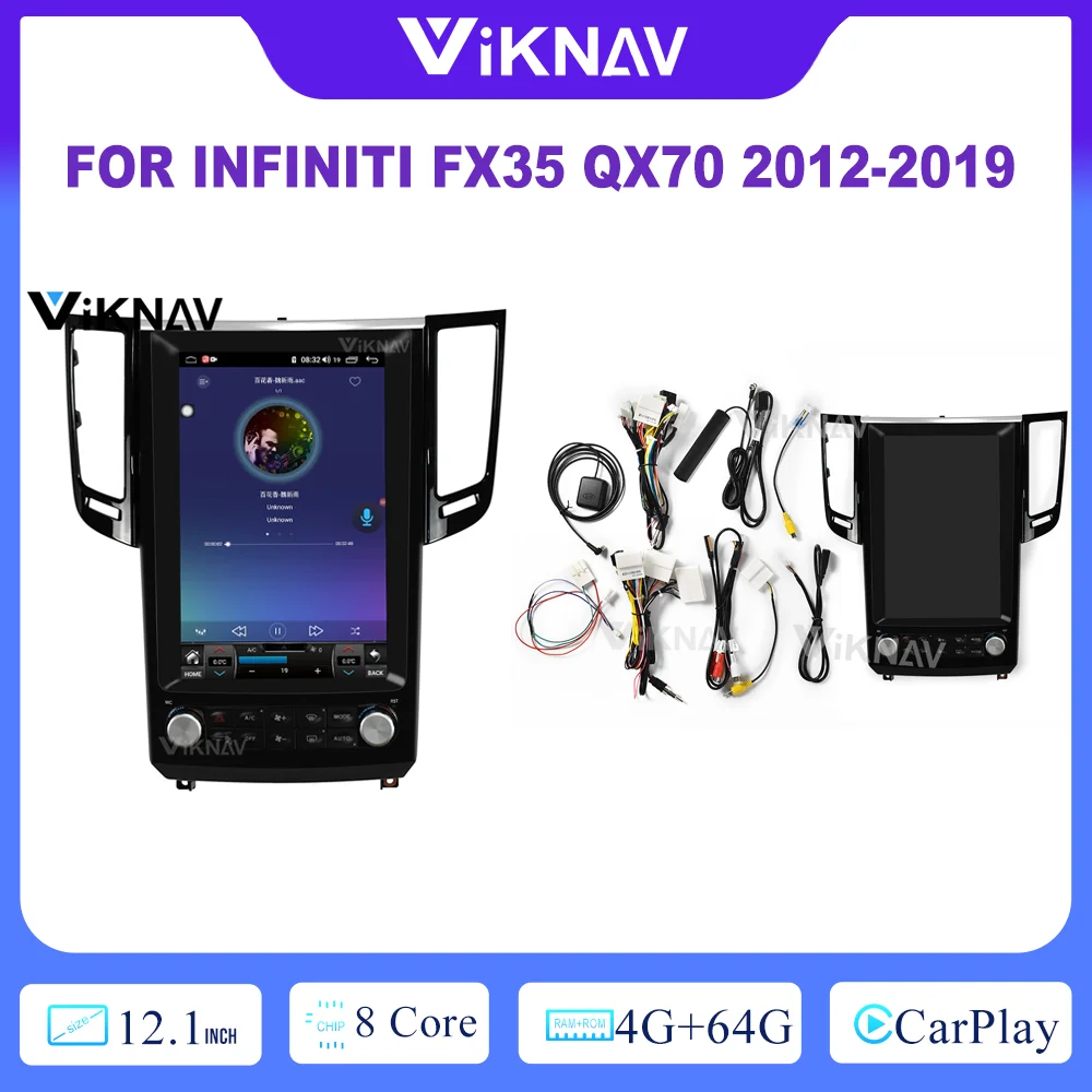 

Автомобильное радио 12,1 дюйма 64 ГБ для Infiniti FX35 QX70 2012-2019 1080P HD полный экран навигация GPS оригинальная функция автомобиля