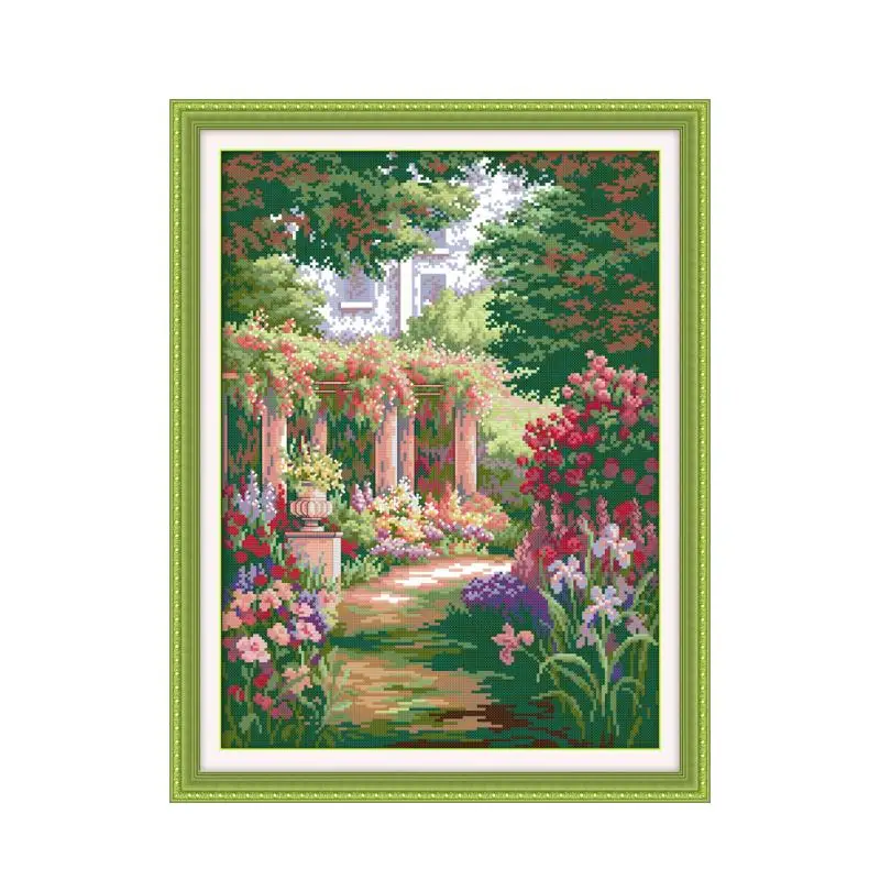 

Romantic backyard garden (2) cross stitch kit 14ct 11ct count printed canvas stitching embroidery DIY handmade needlework