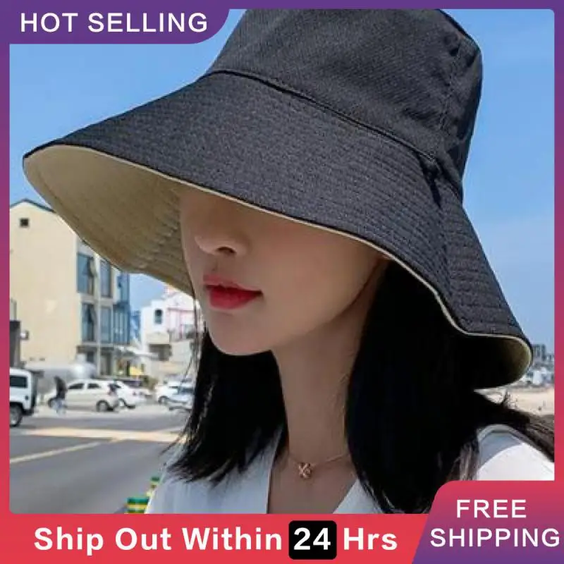 

Double-sided Foldable Bucket Hat For Women Girls Summer Sun Hat Visor Fisherman Cap Anti-UV Wide Brim Sunscreen Hats Caps