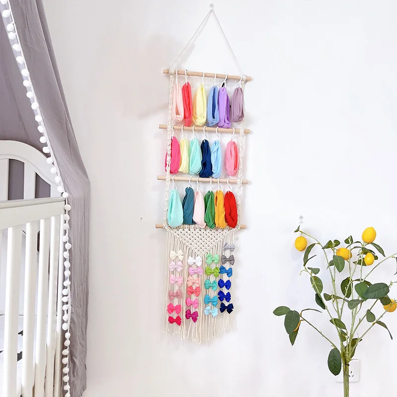 Wall Hanging Ladder Storage Stand Cotton Rope Tapestry Tassel Home Decoration Cotton Rope Woven Tapestry Wall Decoration Pendant