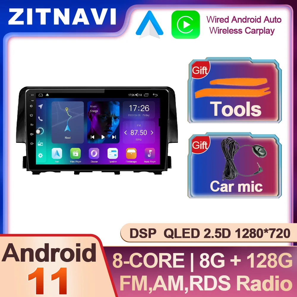 

9 Inch Android 11 For Honda Civic 2016 - 2018 Car Radio Stereo ADAS BT SWC Multimedia Player Navigation GPS RDS QLED AHD No 2din