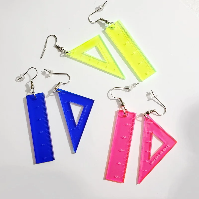 

Earrings Ladies Fashion Pendants Hip Hop Girls Creative Sweet Exaggerated Triangle Ruler Ruler Acrylic Jewelry Stud Earrings